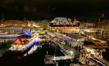 Luftbild des Konstanzer Weihnachtsmarkts